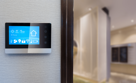 A programmable thermostat in a modern home